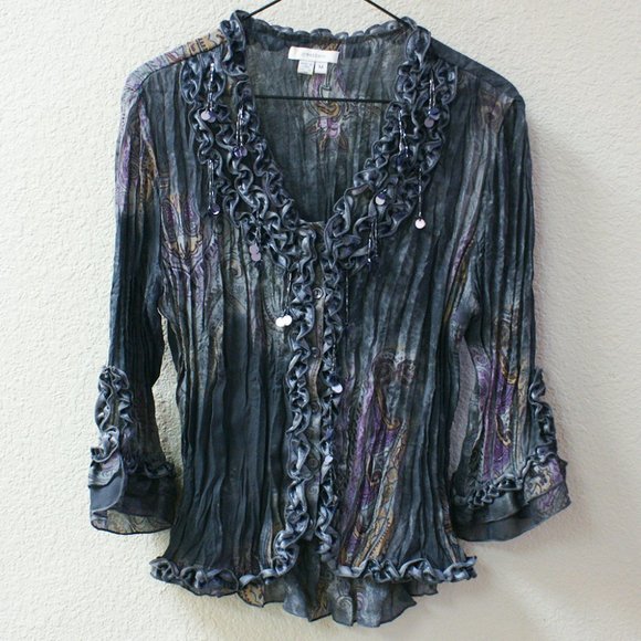 Beautiful, embellished, ruffle front blouse! - Picture 4 of 5